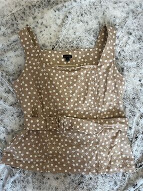Ann Taylor Beige Polka Dot Square Neck Belted Tank